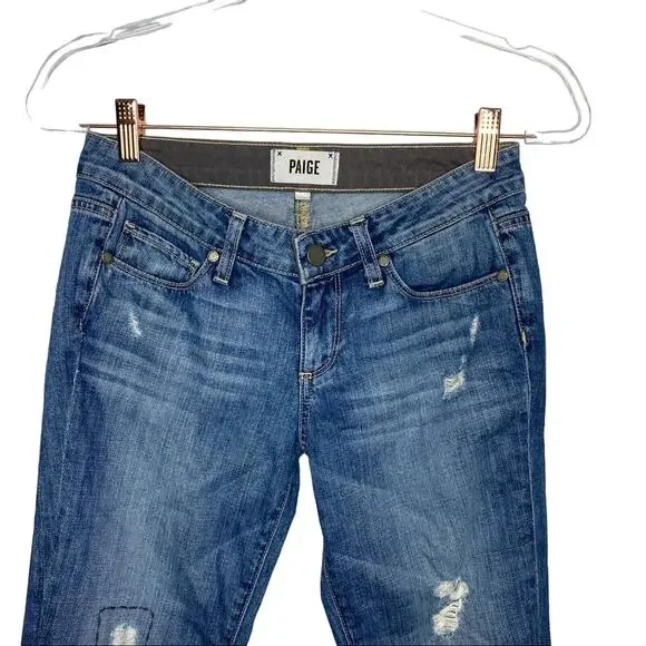 Paige Jimmy Jimmy Skinny Jeans Medium Wash Distressed Ripped Boyfriend Jeans 23 - Picture 4 of 10